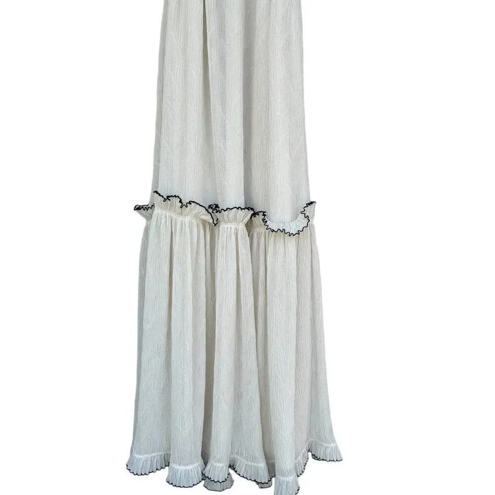 Tory Burch White Meredith Maxi Dress Ruffled Tiered Size 8